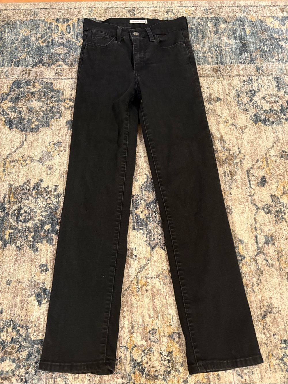 Levi's 724 High Rise Straight Leg Black Dark Wash Denim Jeans Womens 26